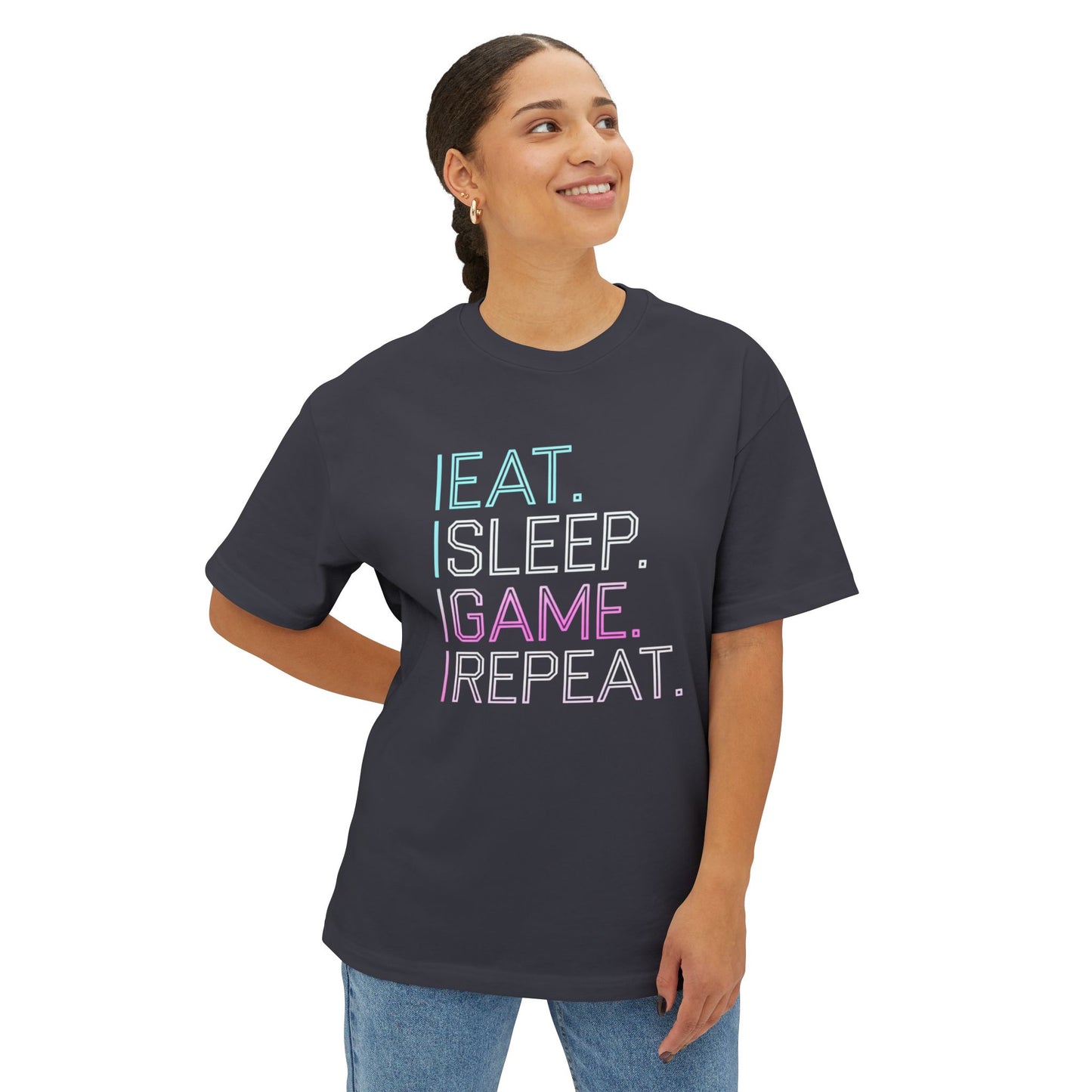 ๐ฎ Eat. Sleep. Game. Repeat. Oversized T-Shirt โ GamerGlow Boxy Tee