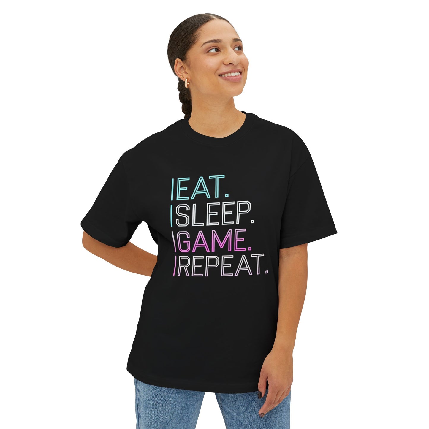 ๐ฎ Eat. Sleep. Game. Repeat. Oversized T-Shirt โ GamerGlow Boxy Tee