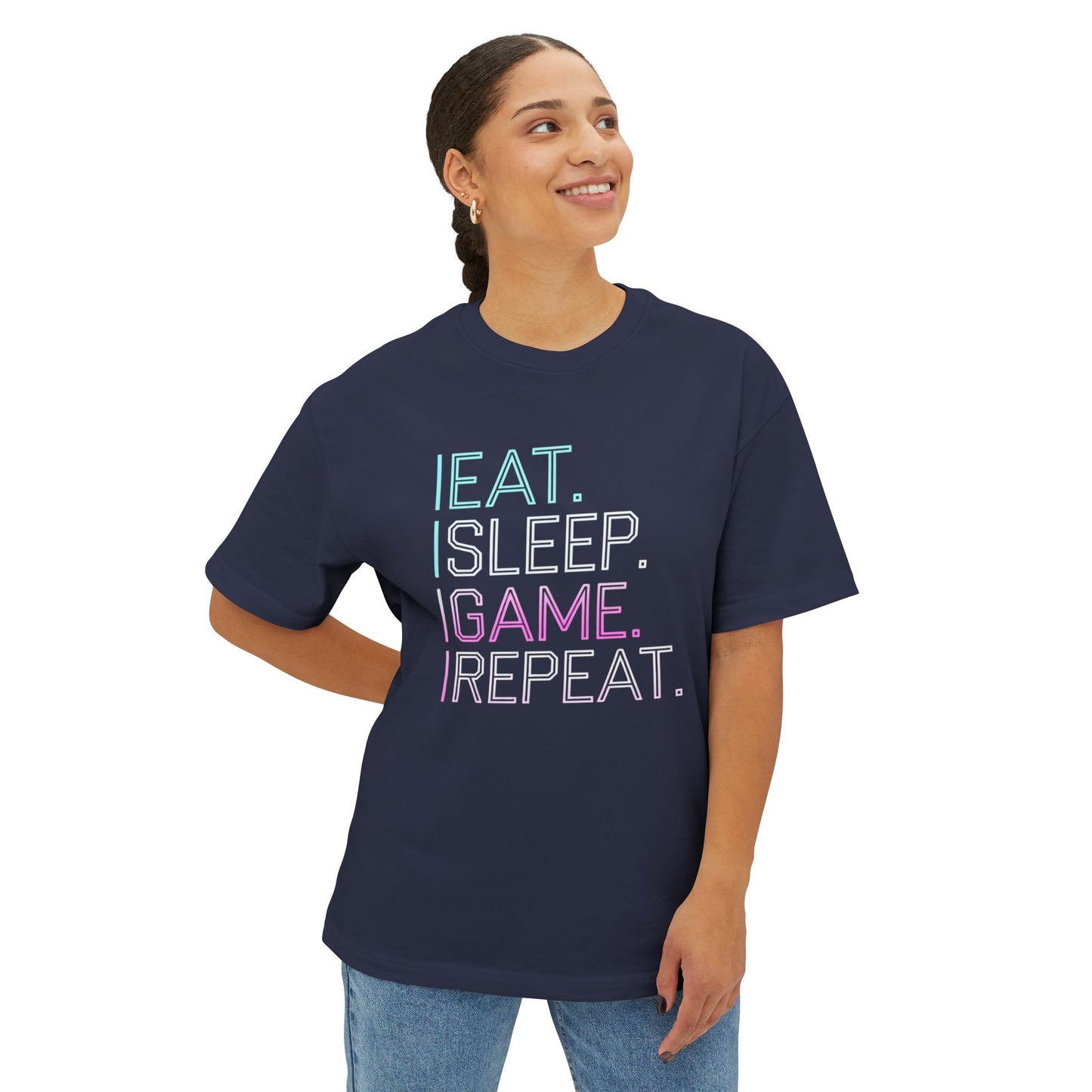 ๐ฎ Eat. Sleep. Game. Repeat. Oversized T-Shirt โ GamerGlow Boxy Tee