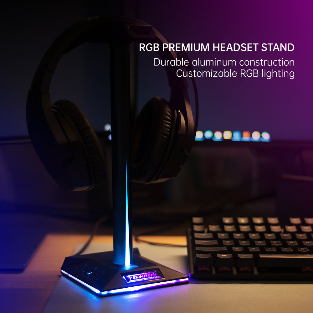 π§ GamerGlow RGB Gaming Headphone Stand β LED Ambient Light with Dual USB Ports