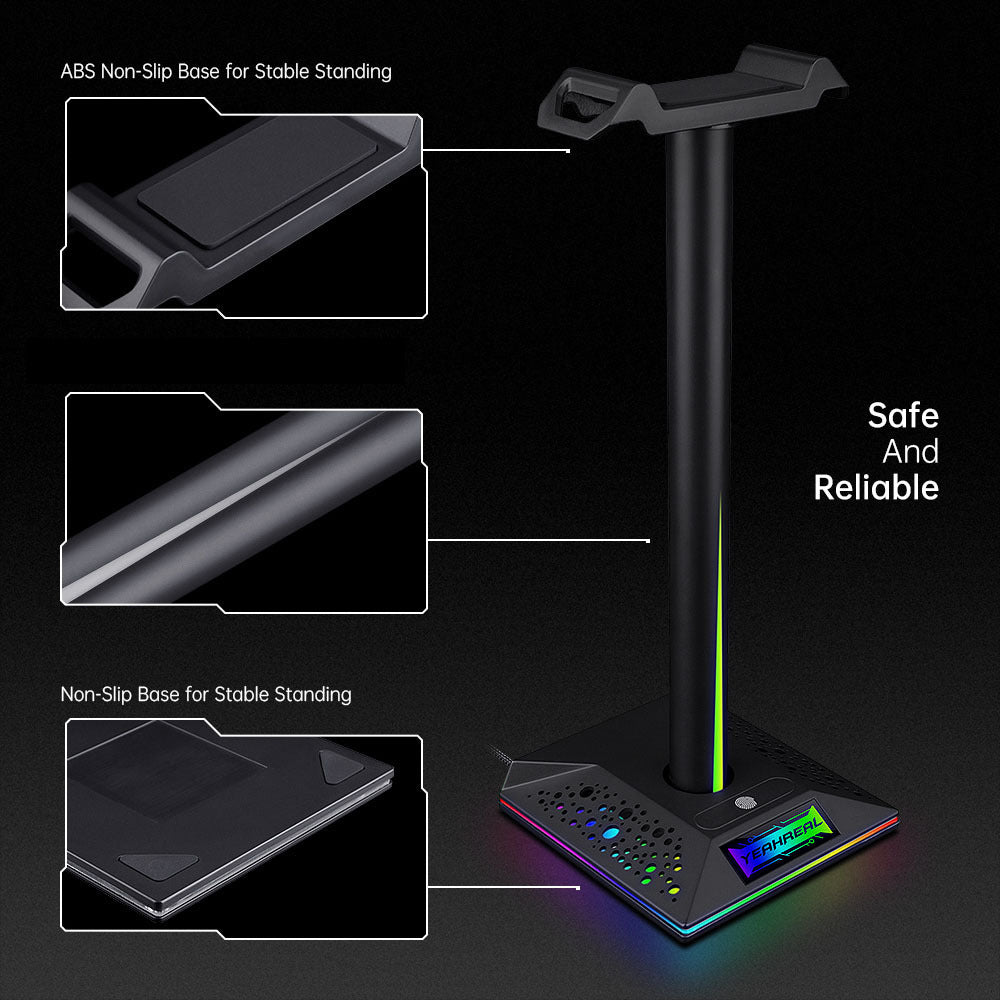 π§ GamerGlow RGB Gaming Headphone Stand β LED Ambient Light with Dual USB Ports