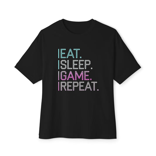 🎮 Eat. Sleep. Game. Repeat. Oversized T-Shirt – GamerGlow Boxy Tee