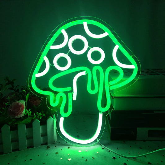 🍄 GamerGlow Green Mushroom LED Neon Sign – Retro Gaming Ambience Light